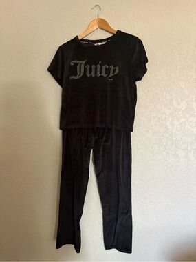 Juicy Couture Black Velour Kids Pajama Set with Rhinestone 'Juicy' Logo